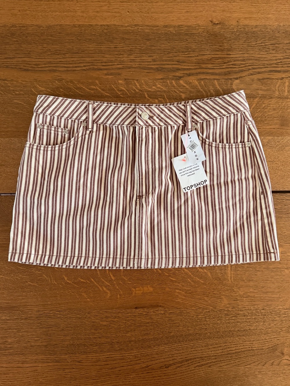 NWT Topshop Burgundy and Buttermilk  Stripe Denim Mini Skirt
